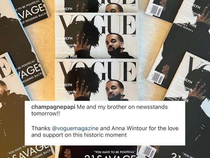 Revistas Vogue com rapper Drake e 21 Savage